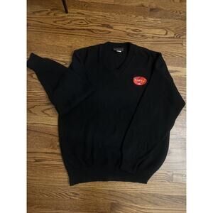 Andrew Rohan Vintage Black Vneck Sweater SZ Large Coca-Cola Embroidered Logo